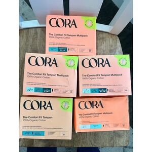 Cora Organic Cotton Mix Pack Tampons Lot Of 5 Packs 186 total Tampon Natural